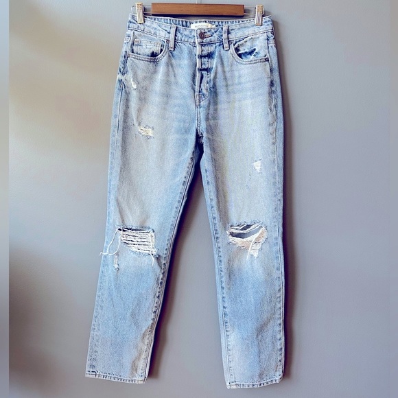 High Rise Distressed Straight Jean - Picture 1 of 5